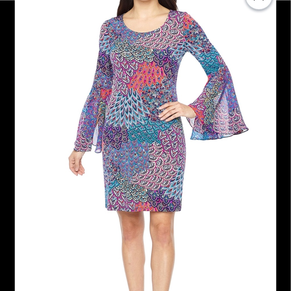 Paisley bell sleeve shirt dress